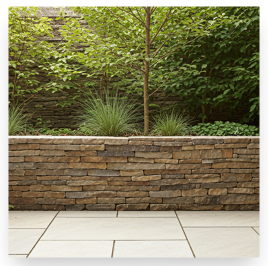 Stone patio engineering and drainage work